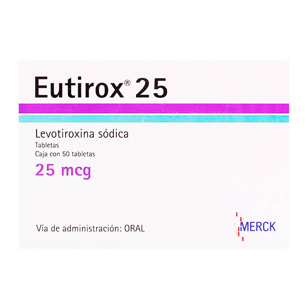 Merck eutirox levotiroxina sódica tabletas 25 mcg (50 piezas)