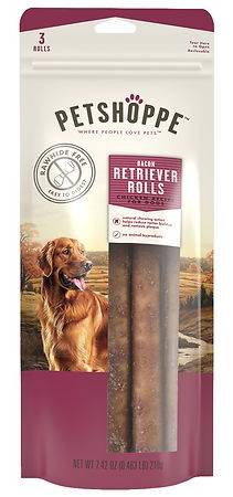PetShoppe Premium Bacon Retriever Rolls Chews For Dogs (7.42 oz, 3 ct)