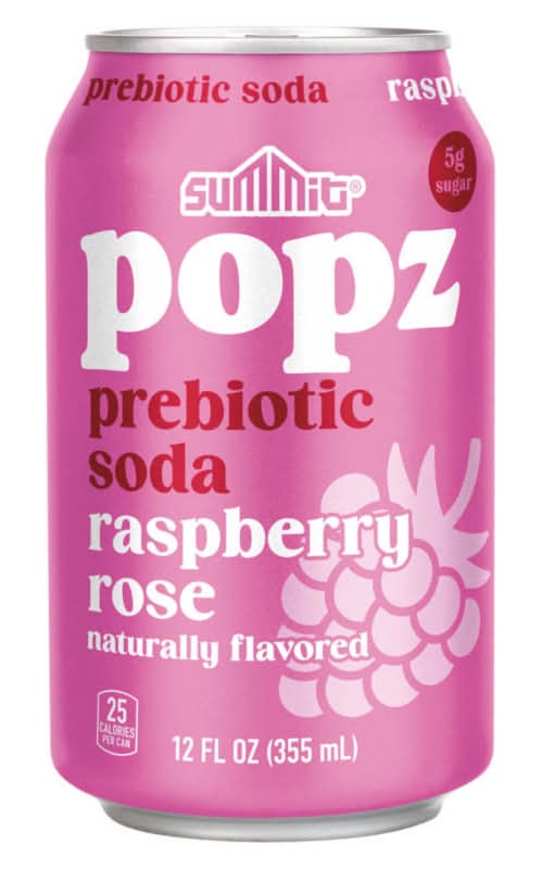 Summit Popz Prebiotic Soda, Raspberry Rose (12 fl oz)
