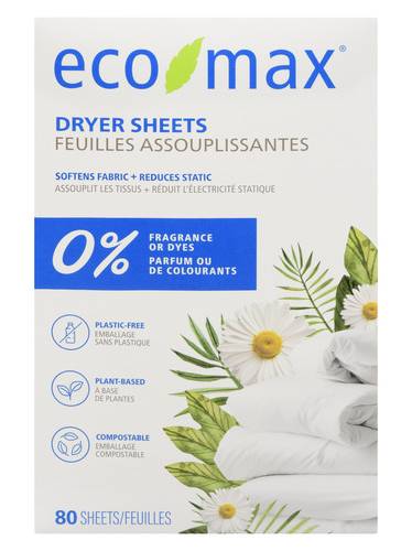 Eco-max Fragrance Free Dryer Sheets (80 ct)