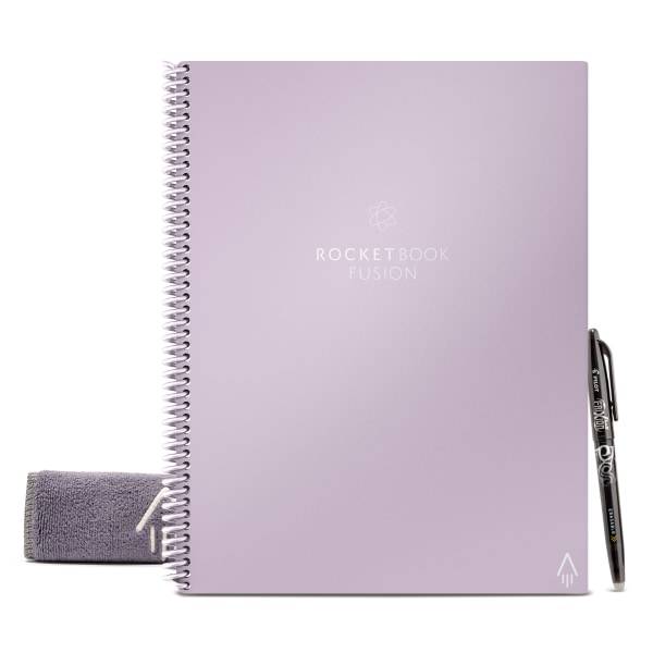 Rocketbook Fusion Smart Reusable Letter-Size Notebook, 8-1/2" x 11", 7-Subject, 21 Sheets, Lilac