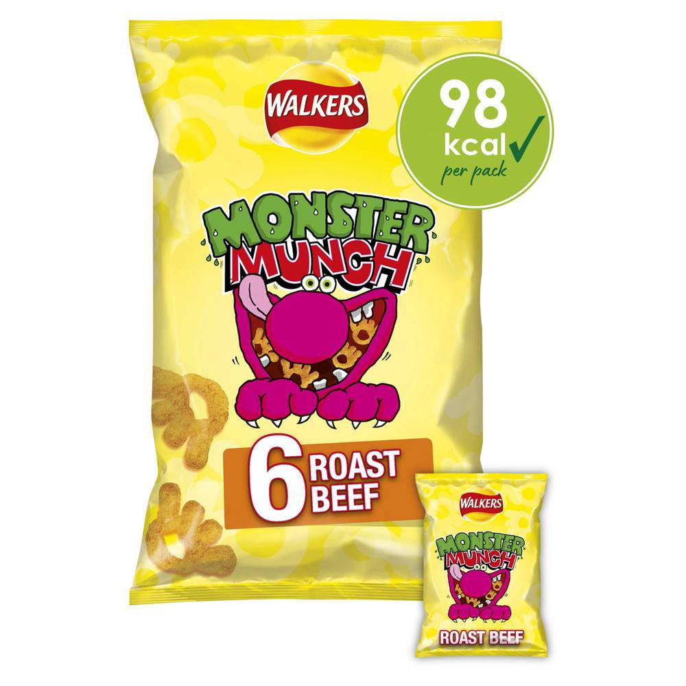 Walkers Monster Munch Roast Beef Multipack Snacks Crisps (6 ct)