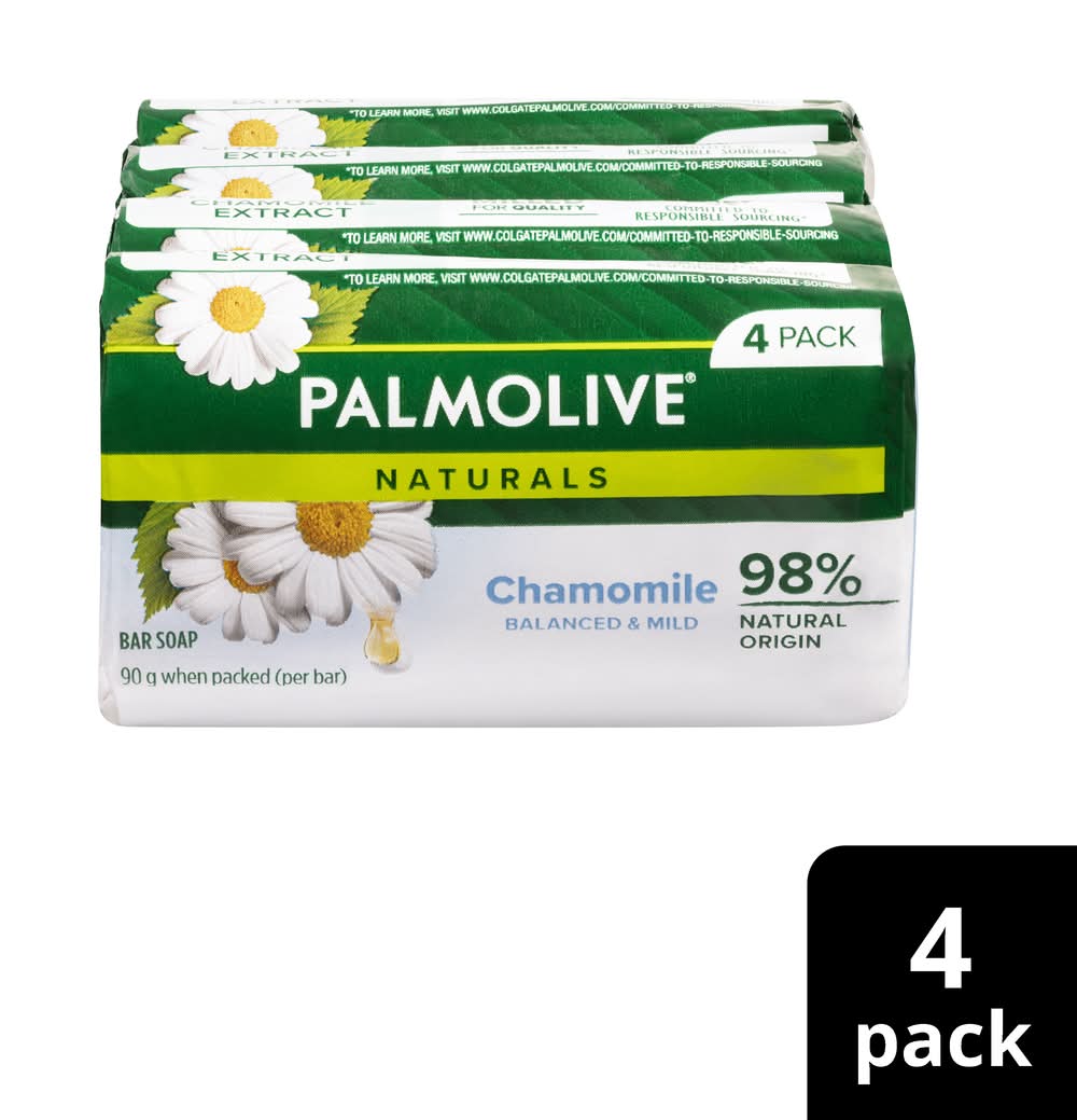 Palmolive Naturals Balanced & Mild Bar Soap, Chamomile (4 x 90g)