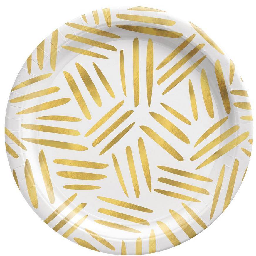 Party City Metallic Gold Line Motif Paper Dinner Plates (10 in)