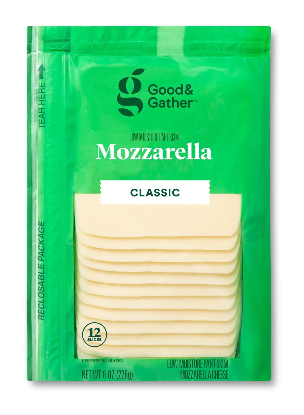 Good & Gather Low Moisture Part-Skim Sliced Cheese, Mozzarella (8 oz, 12 ct)