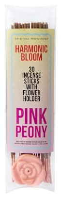 Spiritual Provisions® Harmonic Bloom Incense Sticks With Flower Holder 30-Count Pink Peony