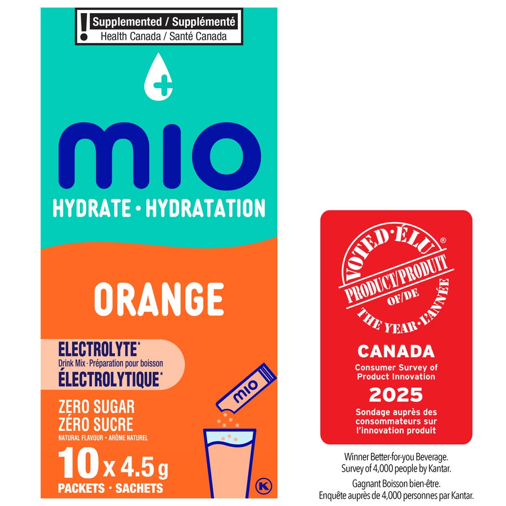 MiO Zero Sugar Hydrate Electrolyte Drink Mix, Orange (10 x 4.5 g)