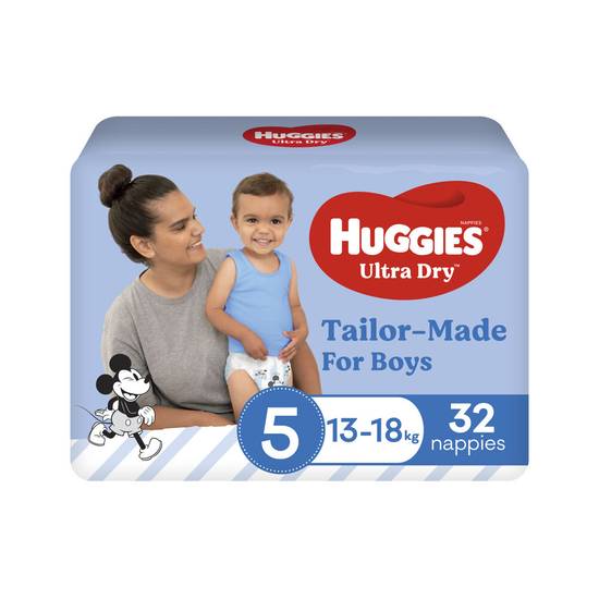 Huggies Ultra Dry Nappies Boys Size 5 (13-18kg) 32 pack