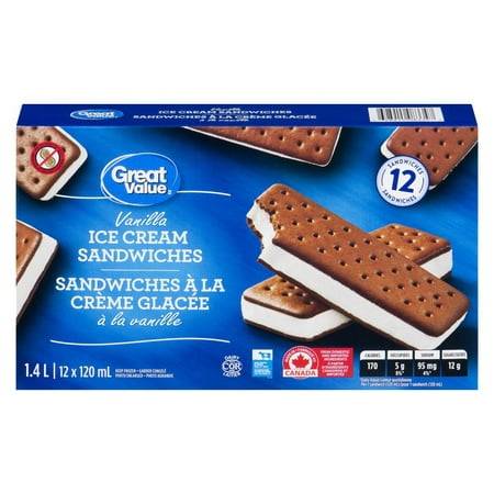 Great Value Ice Cream Sandwiches, Vanilla (12 x 120 ml)