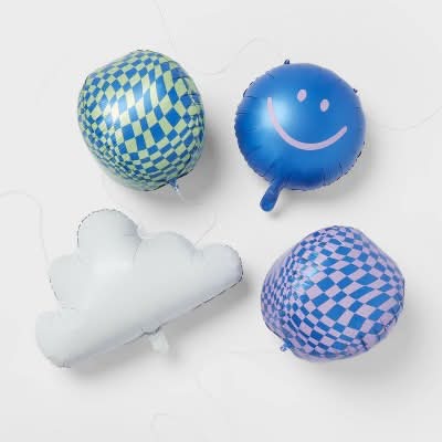 Spritz Retro Smiley Checkered and Cloud Balloon (4 ct)
