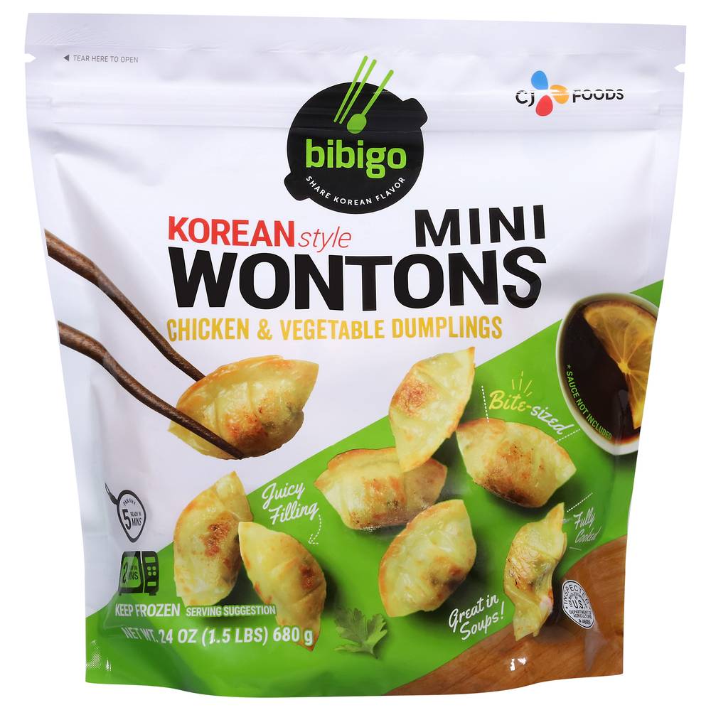 bibigo Korean Style Mini Wontons Dumplings, Chicken - Vegetable (24 oz)