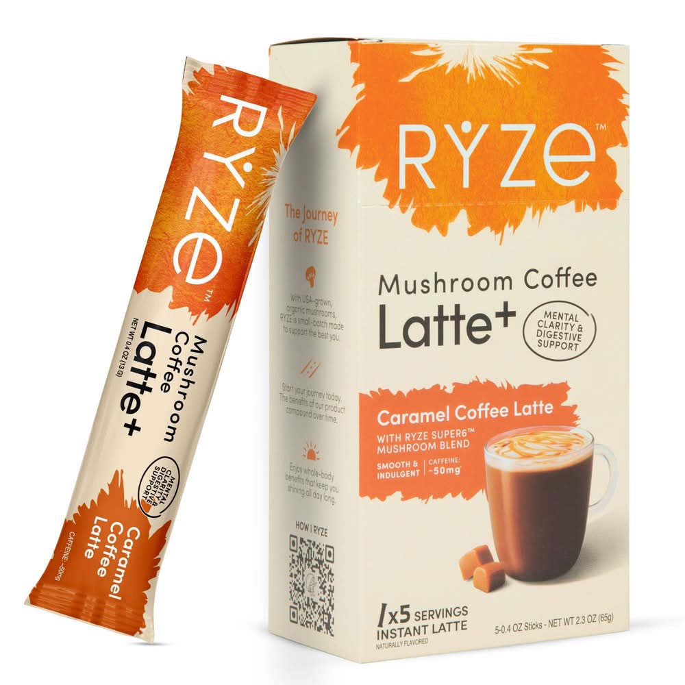 RYZE Coffee Latte Sticks, Caramel (5 x 0.4 oz)
