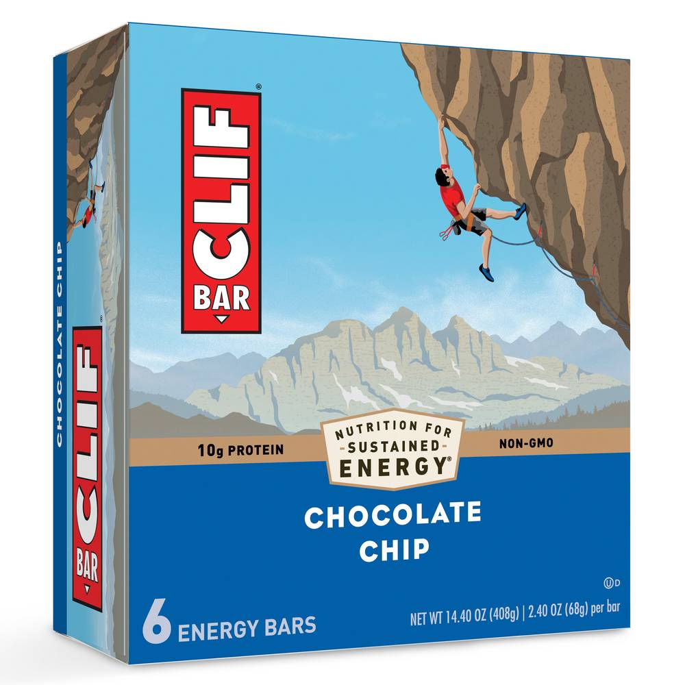 Clif Bar, Chocolate Chip, Made With Organic Oats, 10G Protein, Non-Gmo - Plant Based Energy Bars, 5 Count, 2.4 Oz