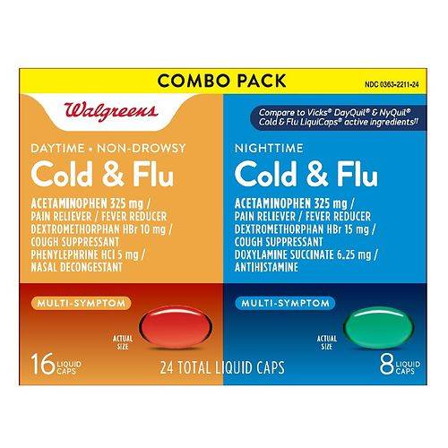 Walgreens Daytime & Nighttime Cold & Flu Liquid Caps - 16.0 ea