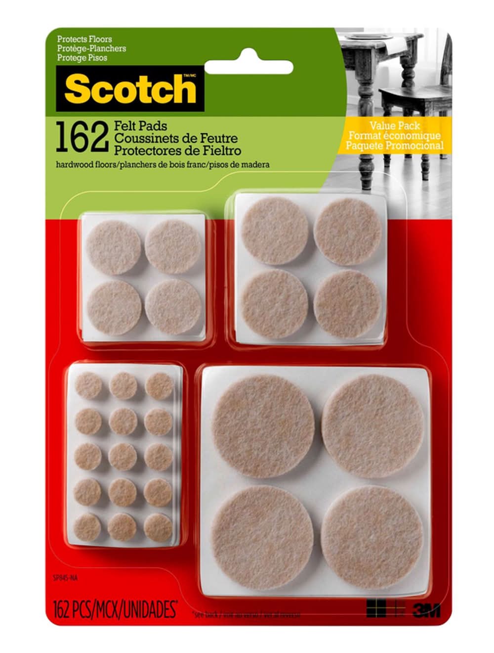 3M Scotch Felt Self Adhesive Protective Pad Beige Round Assorted In. W 162 Pk