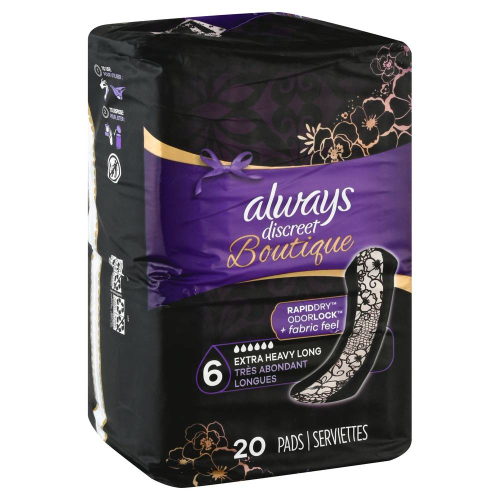 Always Discreet Boutique Extra Heavy Long Pads (20 ct)