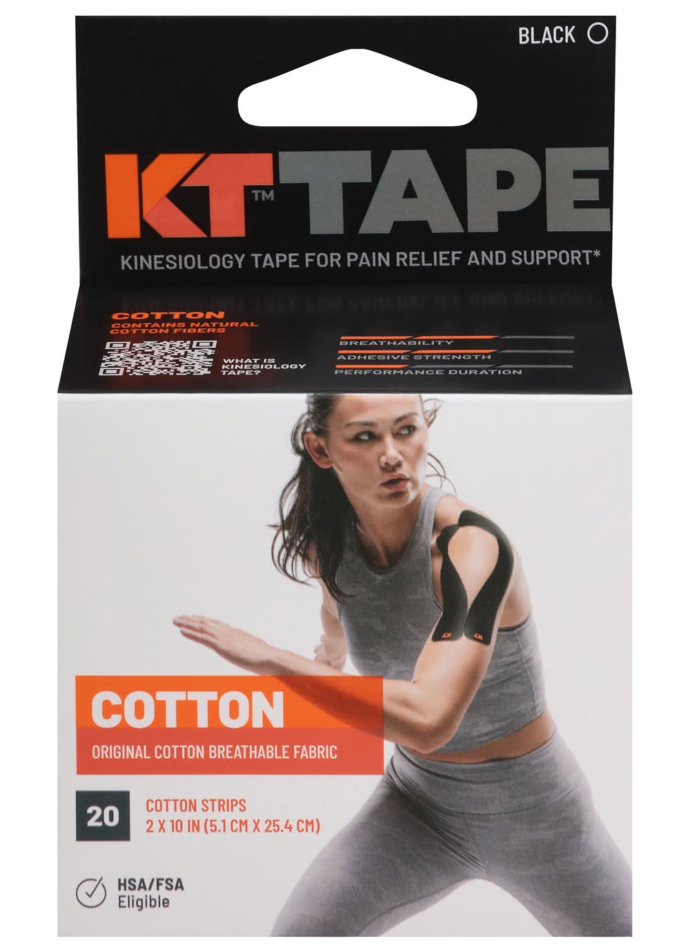 KT Tape Elastic Sports Tape For Pain Relief and Support, 2" X 10", Black (4.8 oz, 20 ct)
