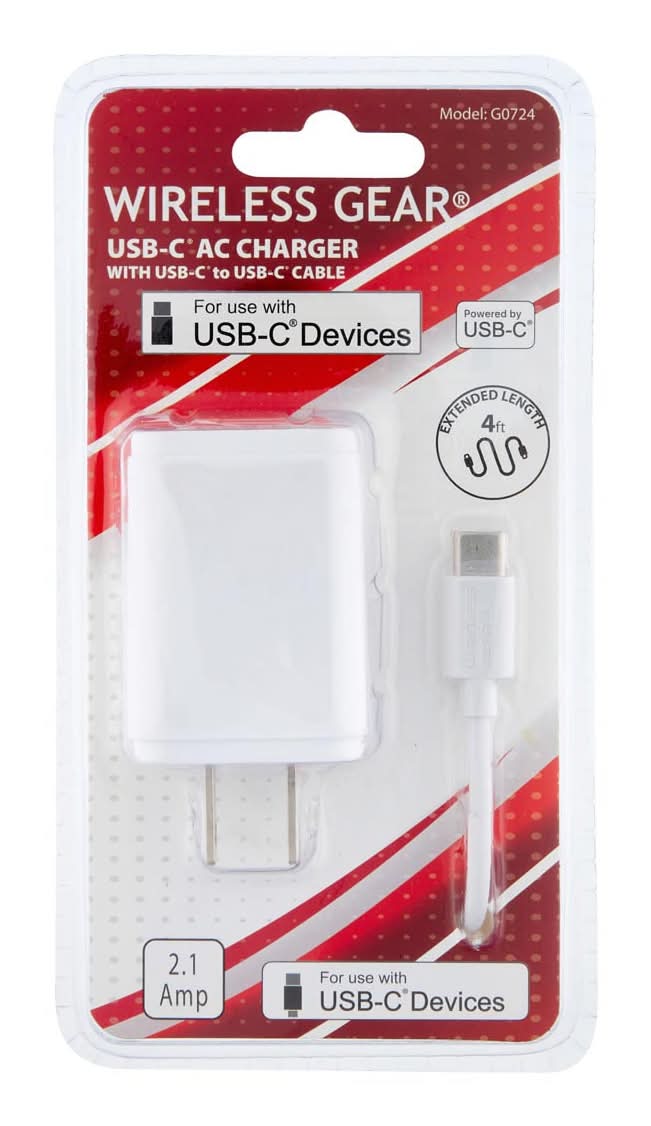 Wireless Gear Usb-C Ac Charger With Usb-C To Usb-C Cable, 4 ft