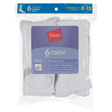 Hanes Women Crew White Extended Size Sock - 6.0 ea