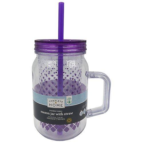 Living Solutions Double Wall Mason Jar With Straw - 1.0 ea