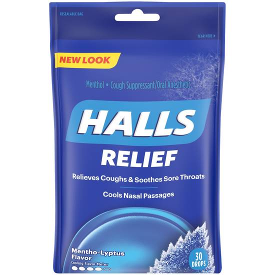 HALLS Mentho-Lyptus Cough DropsIncludes one 30 ct. bag of HALLS Mentho-Lyptus Flavor Cough Drops.