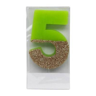 Spritz Number 5 Glitter Candle Green/Gold - Tm