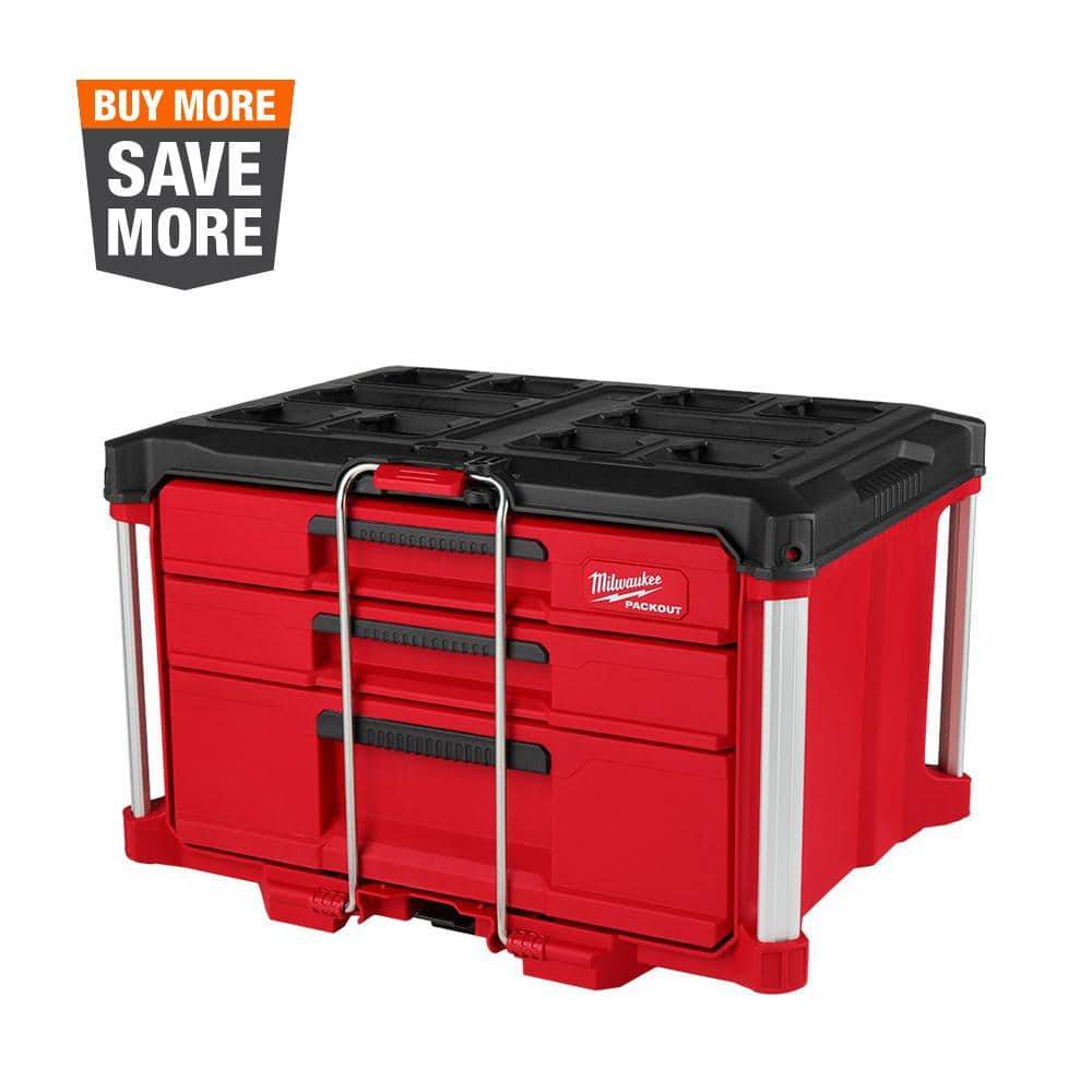 Milwaukee Packout 22 In. Modular 3-Drawer Multi Drawer Tool Box With Metal Reinforced Corners And 50 Lbs. Capacity