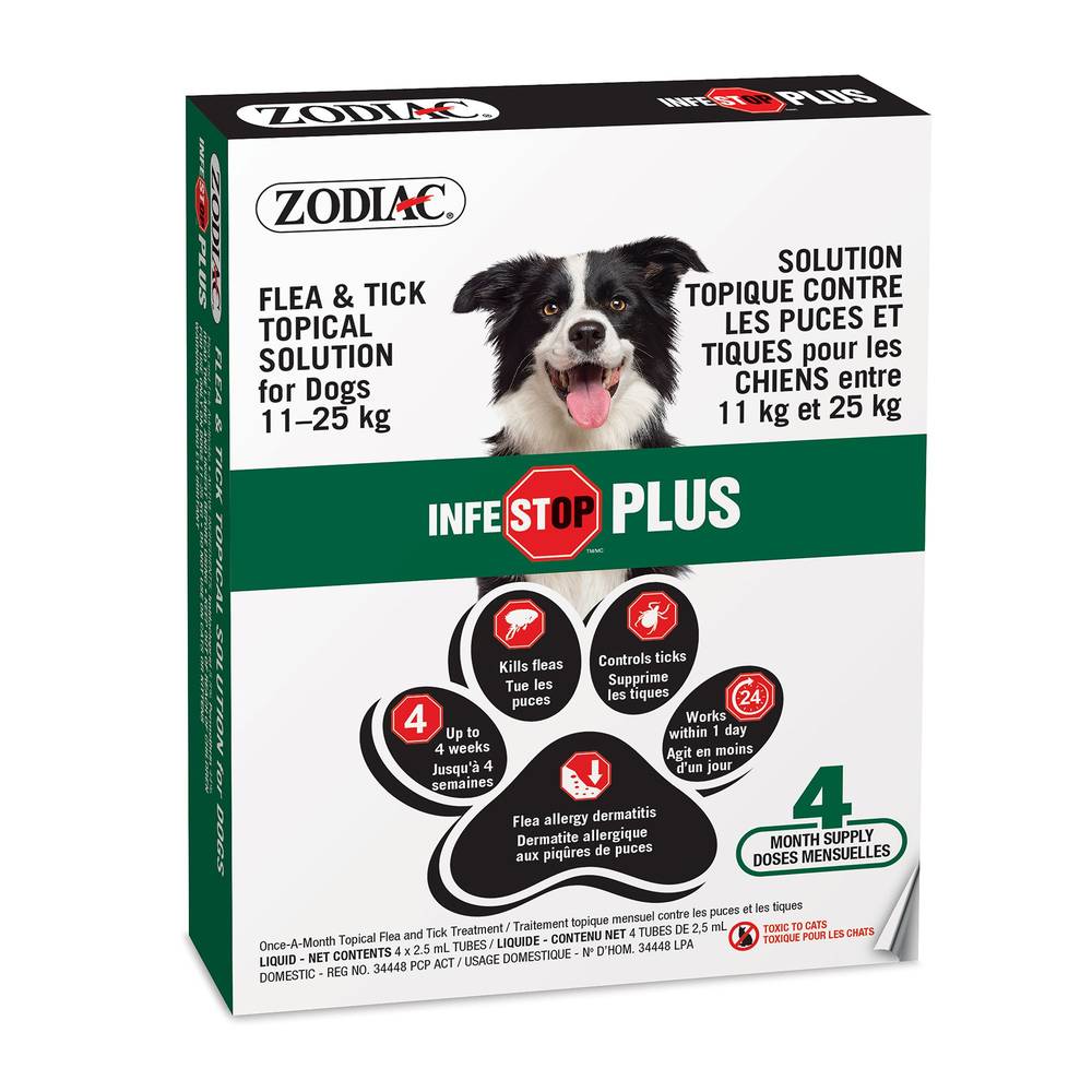 ZODIAC Infestop Plus Topical Flea Treatment for Dogs 11-25 kg - 4 Count