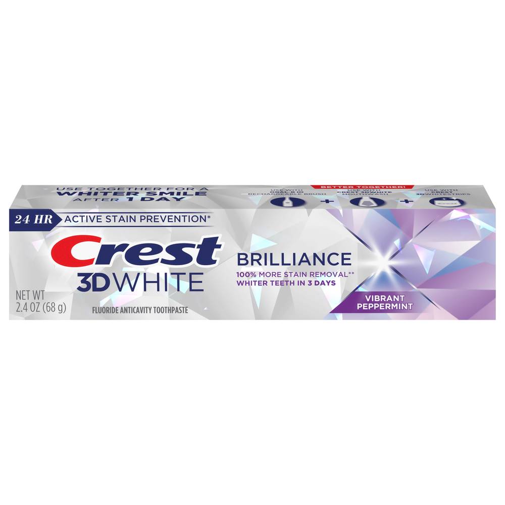 CREST 3D White Brilliance Fluoride Anticavity Toothpaste, Peppermint (2.4 oz)