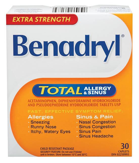 Benadryl Extra Strength Total Allergy & Sinus Capsules (30 units)