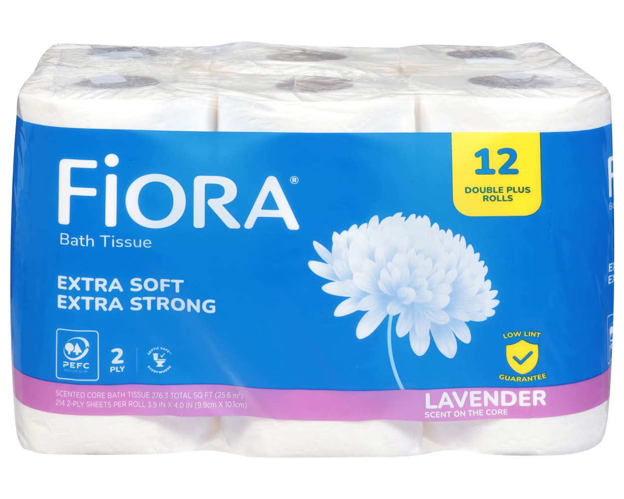 Fiora 2-Ply Extra Soft Extra Strong Double Plus Rolls Bath Tissue, Lavender, 3.9x4.0 in (12 ct)