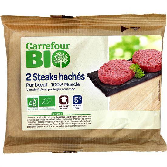Bio - FID - Steaks hachés Viande bovine 5% MG CARREFOUR BIO - la barquette de 2 - 250g