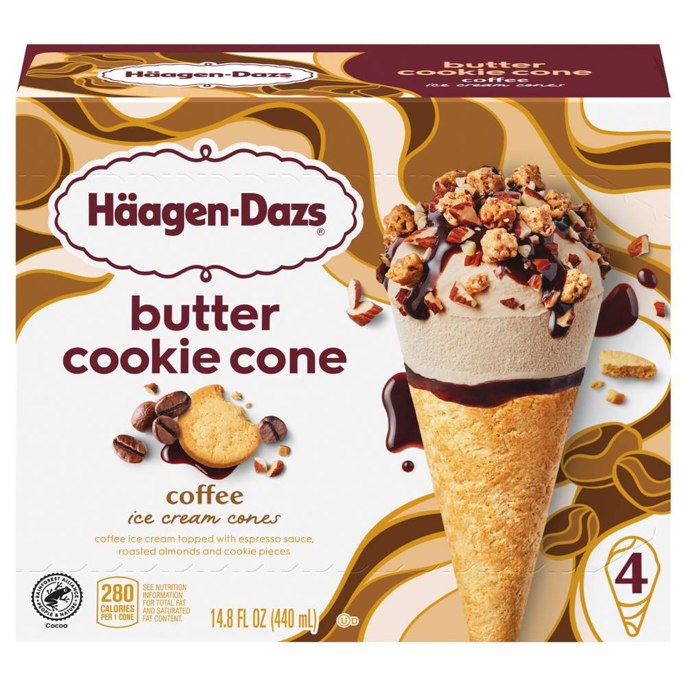 Haagen Dazs Coffee Ice Cream Cookie Cone, 4 ct