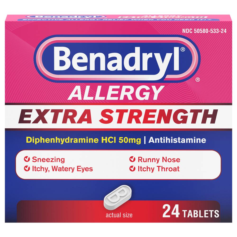 Benadryl Allergy Extra Strength Antihistamine Tablets (1.6 oz, 24 ct)