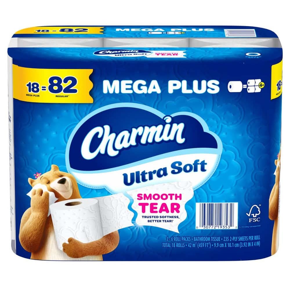 Charmin Ultra-Soft Smooth Tear Toilet Paper Rolls (18 Mega Plus Rolls)