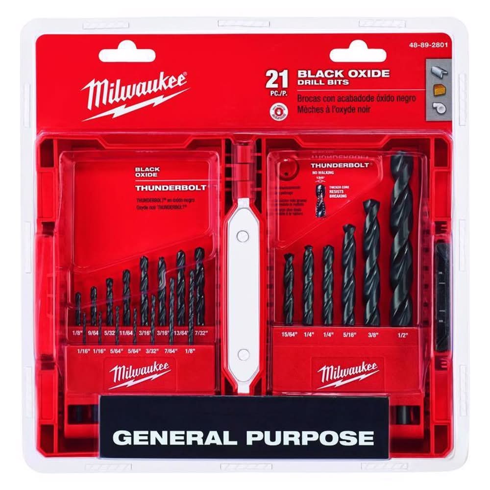 Milwaukee Thunderbolt Black Oxide Drill Bit Set 3-Flat Shank 21 Pc