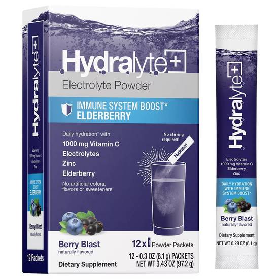 Hydralyte + Immunity Boost Elderberry Berry Blast Powder Sticks - 12 ct