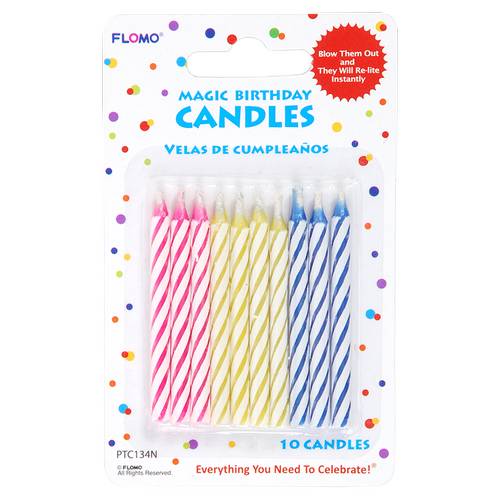 Flomo Striped Magic Assorted Colors Birthday Candles (10 ct)