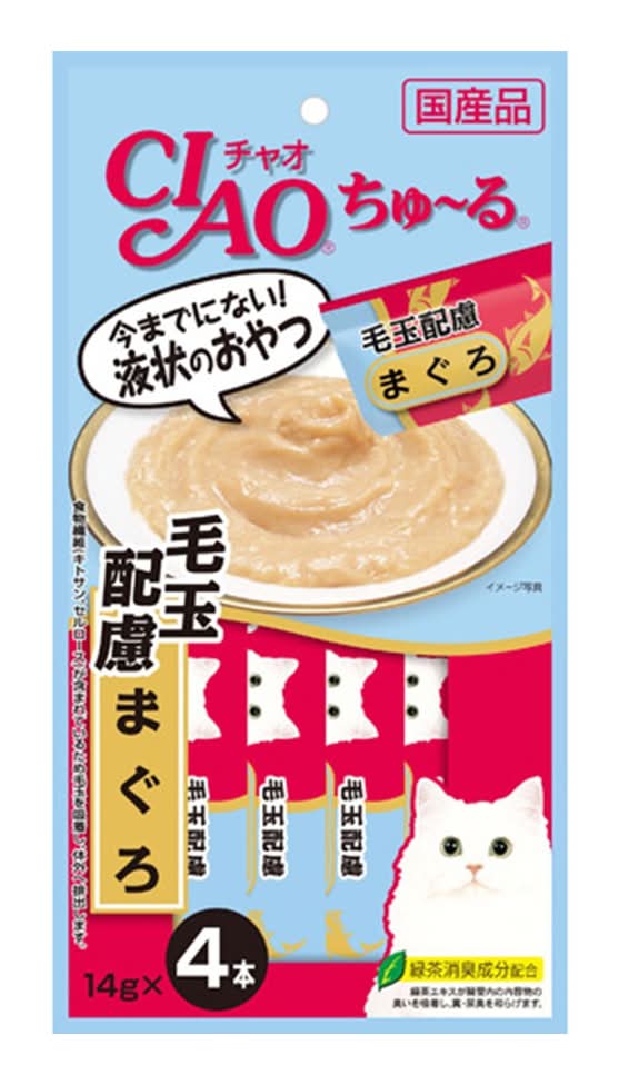 Ciao喬爾 啾嚕肉泥 - 化毛配方鮪魚, 全齡貓 (4 入)