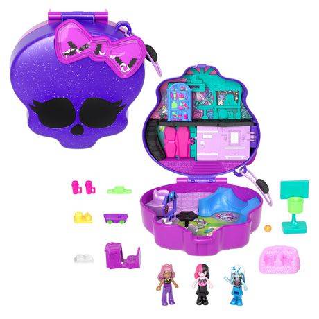 Polly Pocket Monster High Compact With Micro Dolls & Accessories, Opens To High School For Ages 4y+, Multicolor (13 ct)