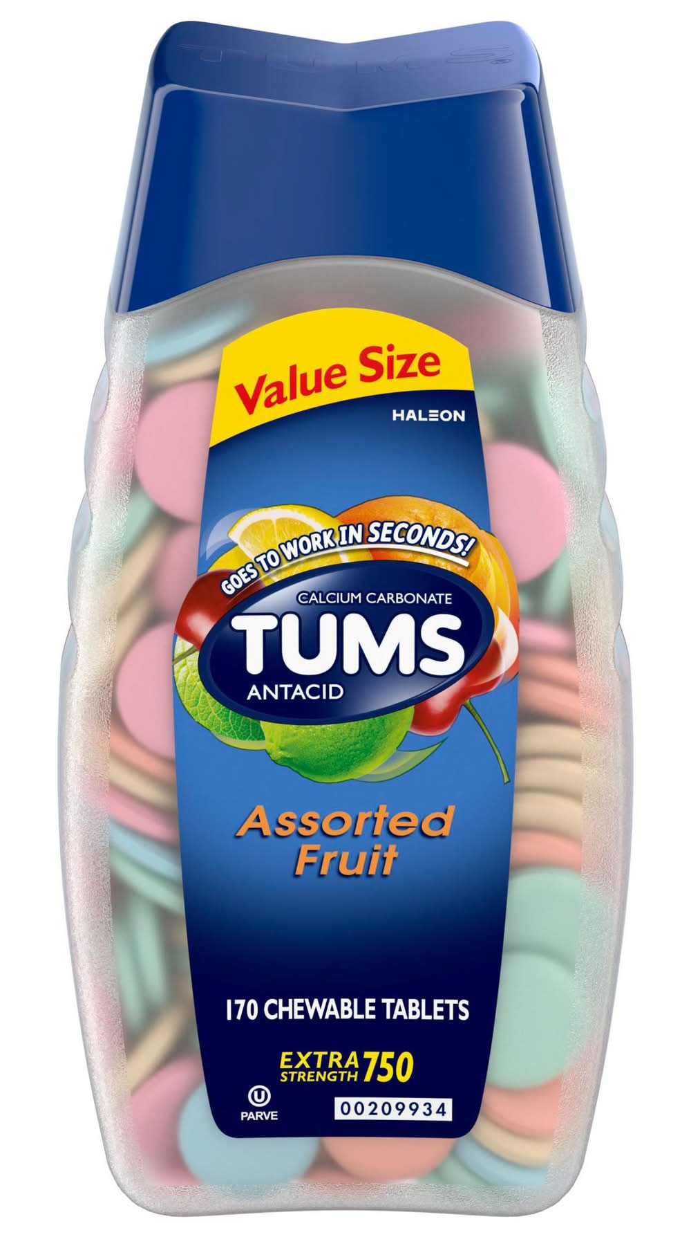 Tums Extra Strength Antacid Tablets 750 mg Value Size, Assorted Fruit (170 ct)