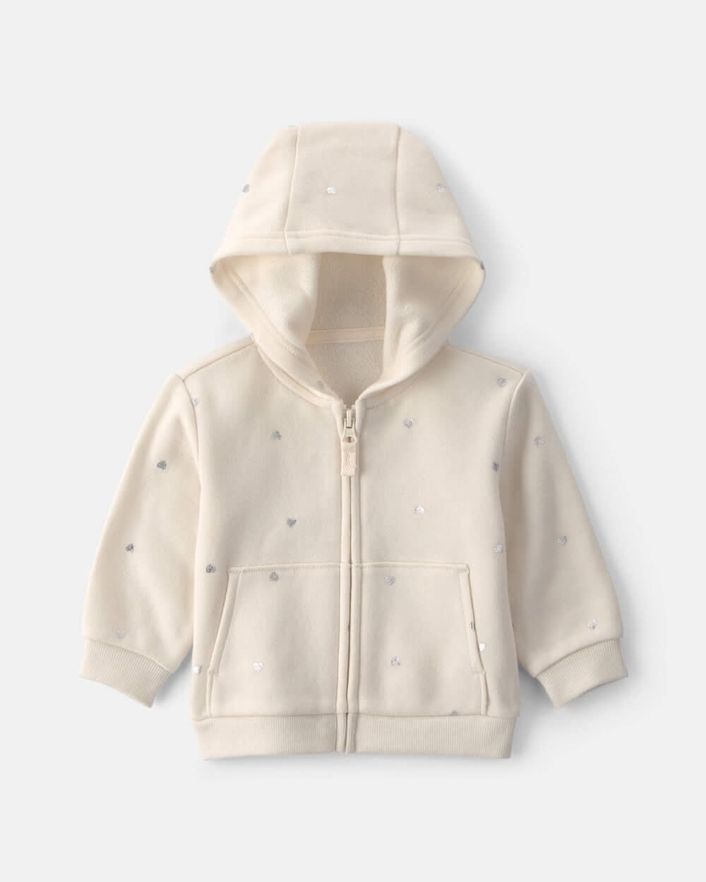 Baby Girl Heart Fleece Zip-Up Hoodie - Cream - 6M