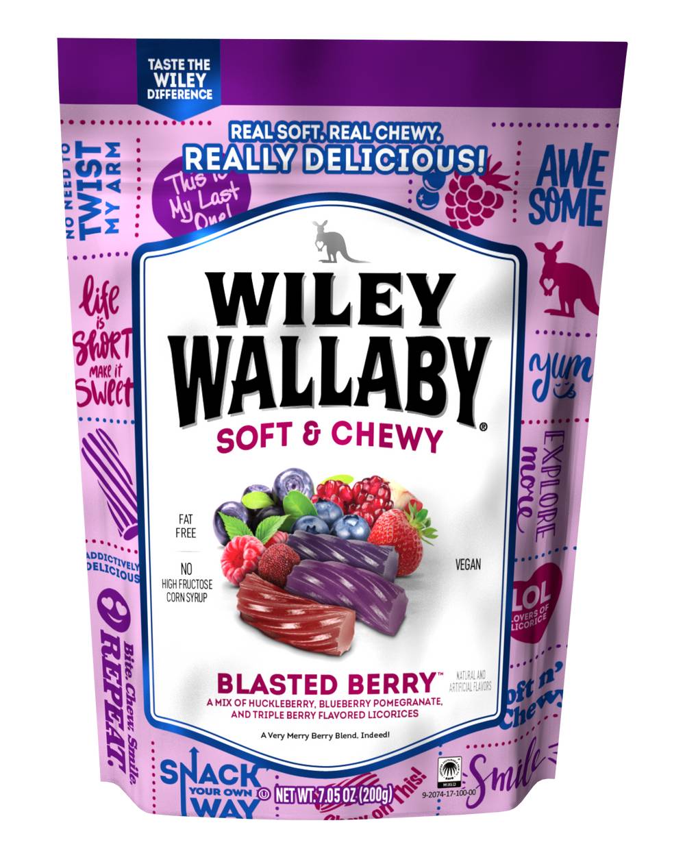 Wiley Wallaby Soft & Chewy Blasted Berry Candies, Huckleberry-Blueberry Pomegranate-Triple Berry (7.05 oz)