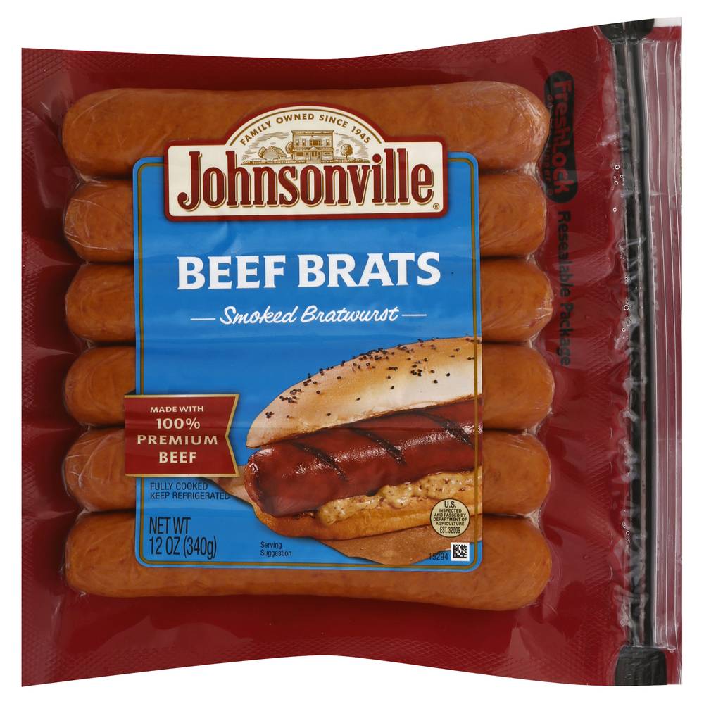 Johnsonville Beef Brats Smoked Bratwurst Sausages (12 oz)