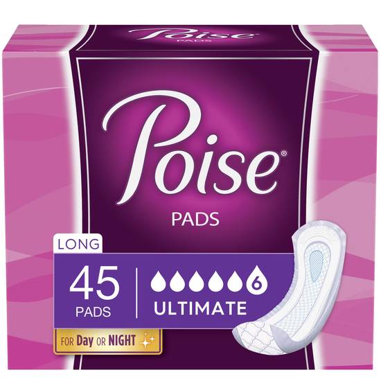 Poise Ultimate Absorbency Incontinence Pads, Long Length, 45 CT