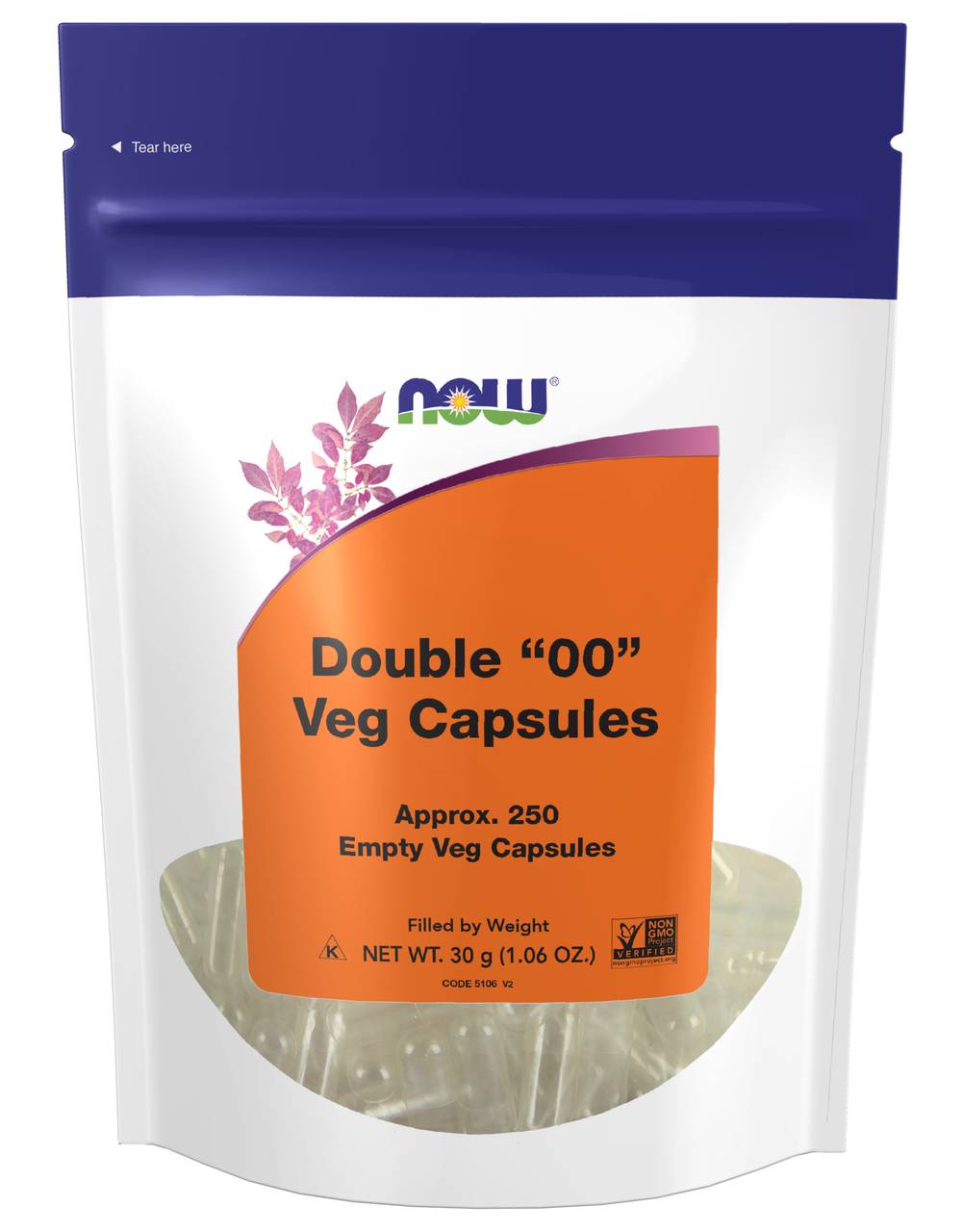 NOW Double 00 Empty Veg Capsules (1.06 oz, 250 ct)