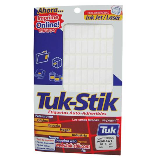 350 00MMX25MM TUKSTIK SOBRE 10H FLUORESCE VE 400 ETIQUETAS 350 TUK 0 x 25 mm PZAS/ CAJA 20 Piezas por caja - TUK