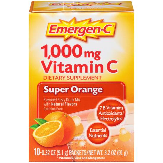 Emergen-C 1,000mg Vitamin C Supplement, Super Orange, 10 CT