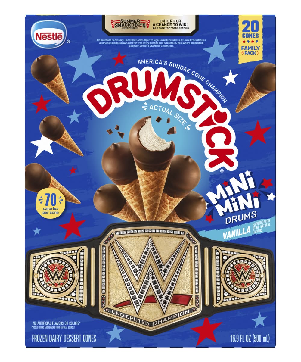 Drumstick Mini Drums Dairy Dessert Cones, Vanilla (16.9 fl oz, 20 ct)