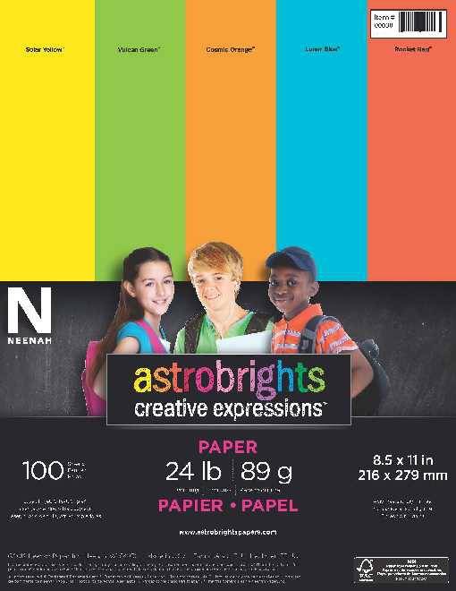 Neenah Astrobright Creative Expressions Paper, 24 Lb., 8.5" X 11", Assorted, (100 sheets/ream)